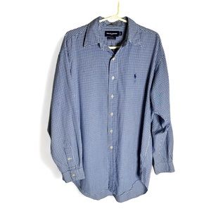 Ralph Lauren Golf Tilden Men Shirt Button Up Blue Check- Size Large- Long Sleeve